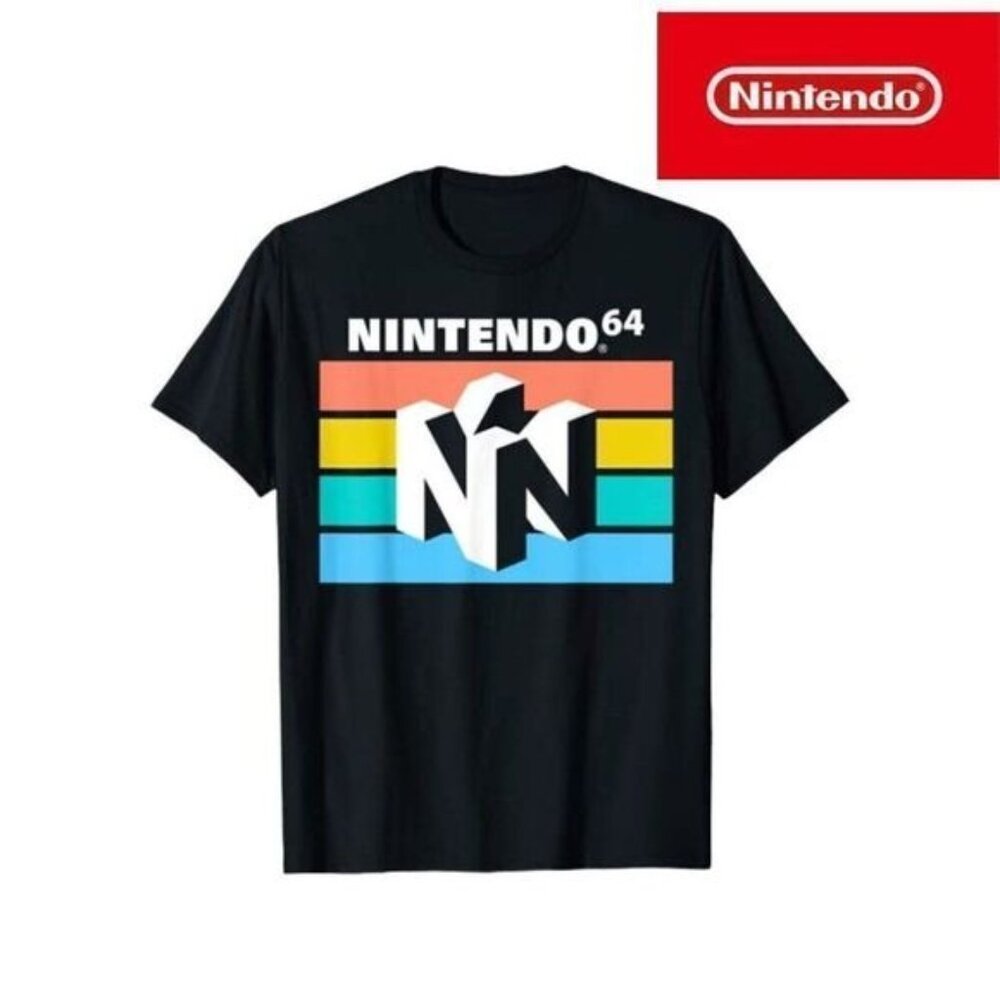 Nintendo Men's Graphic Tees Classic 64 Striped 3D Logo Short Sleeve T-Shirt‎